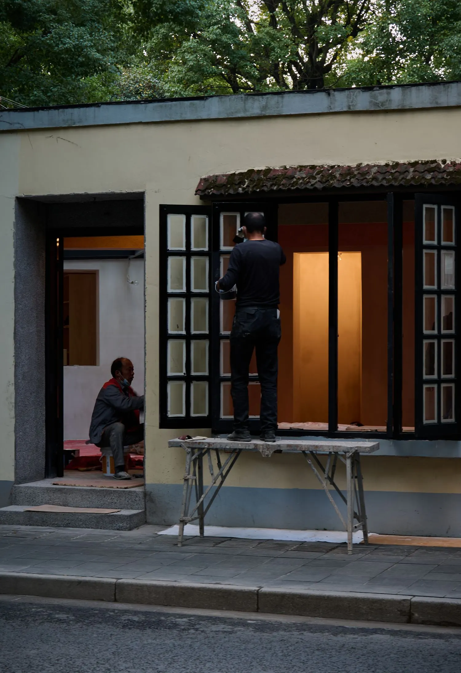 Workers on a house renovation project